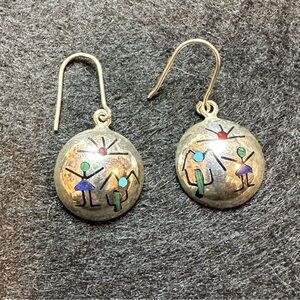 Sterling Silver Round Concave Diaguitas Hanging Earrings